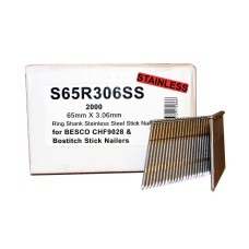 S65R306SS SIFCO® 65mm Stainless Steel Ring Shank Stick Nails 2,000pcs/box