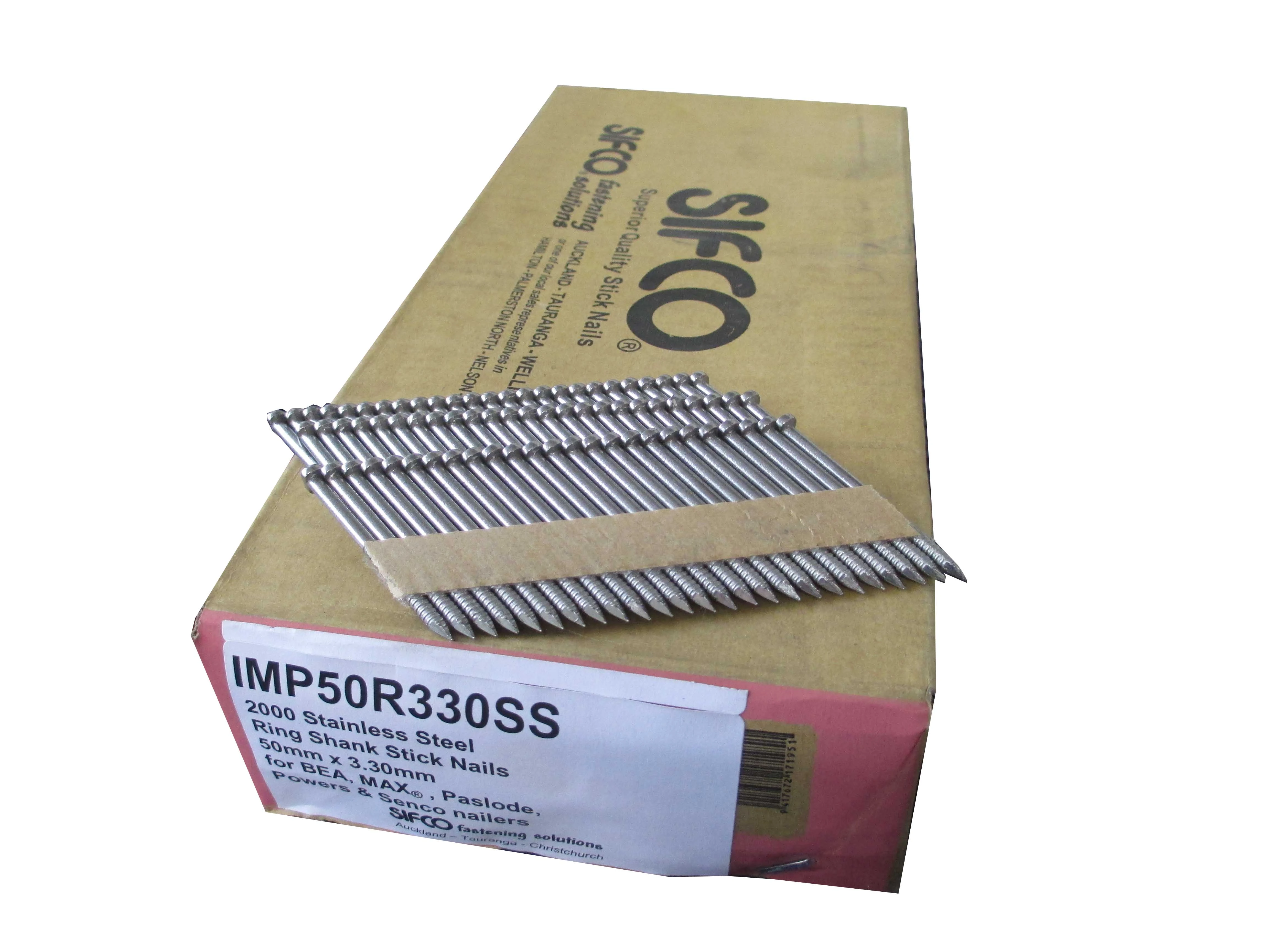 IMP50R330SS SIFCO® 50mm x 3.30mm Stainless Steel Ring Shank 34 Degree Paper Taped Stick Nail