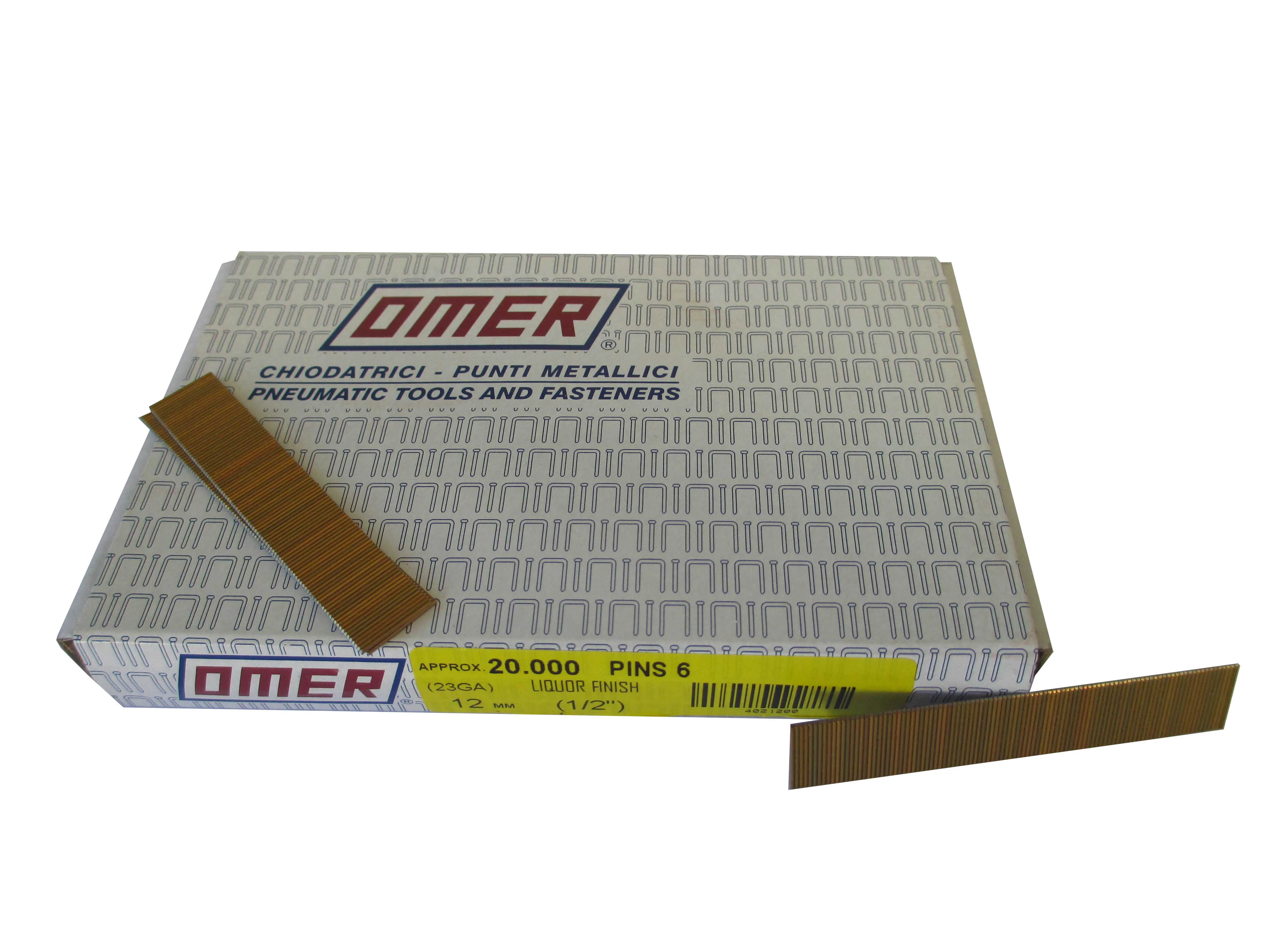 6/12 OMER® 12mm Liquor Finished 23 Gauge Headless pins 20,000pcs/box