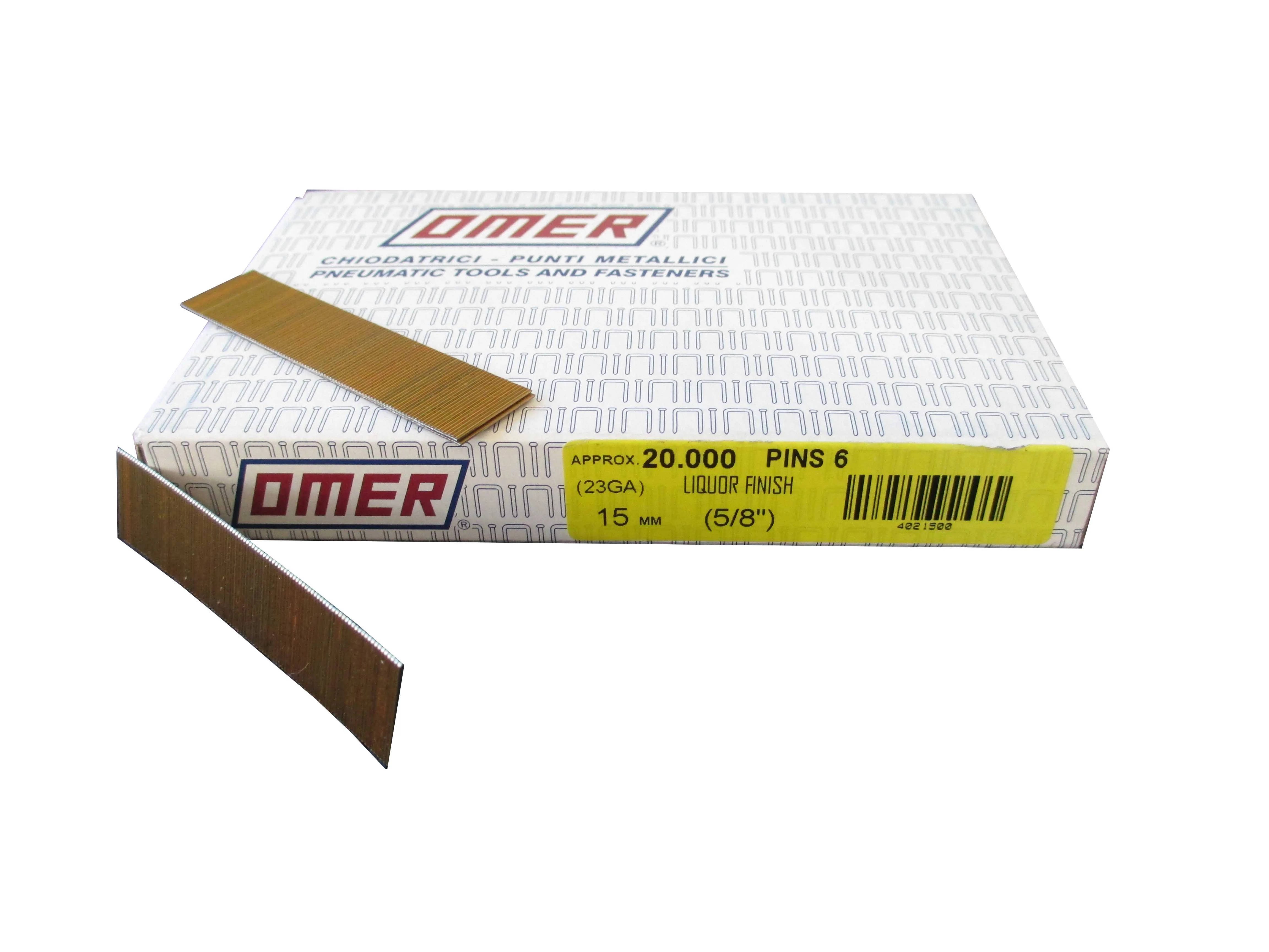 6/15 OMER® 15mm liquor finished 23 Gauge Headless Pins 20,000pcs/Box