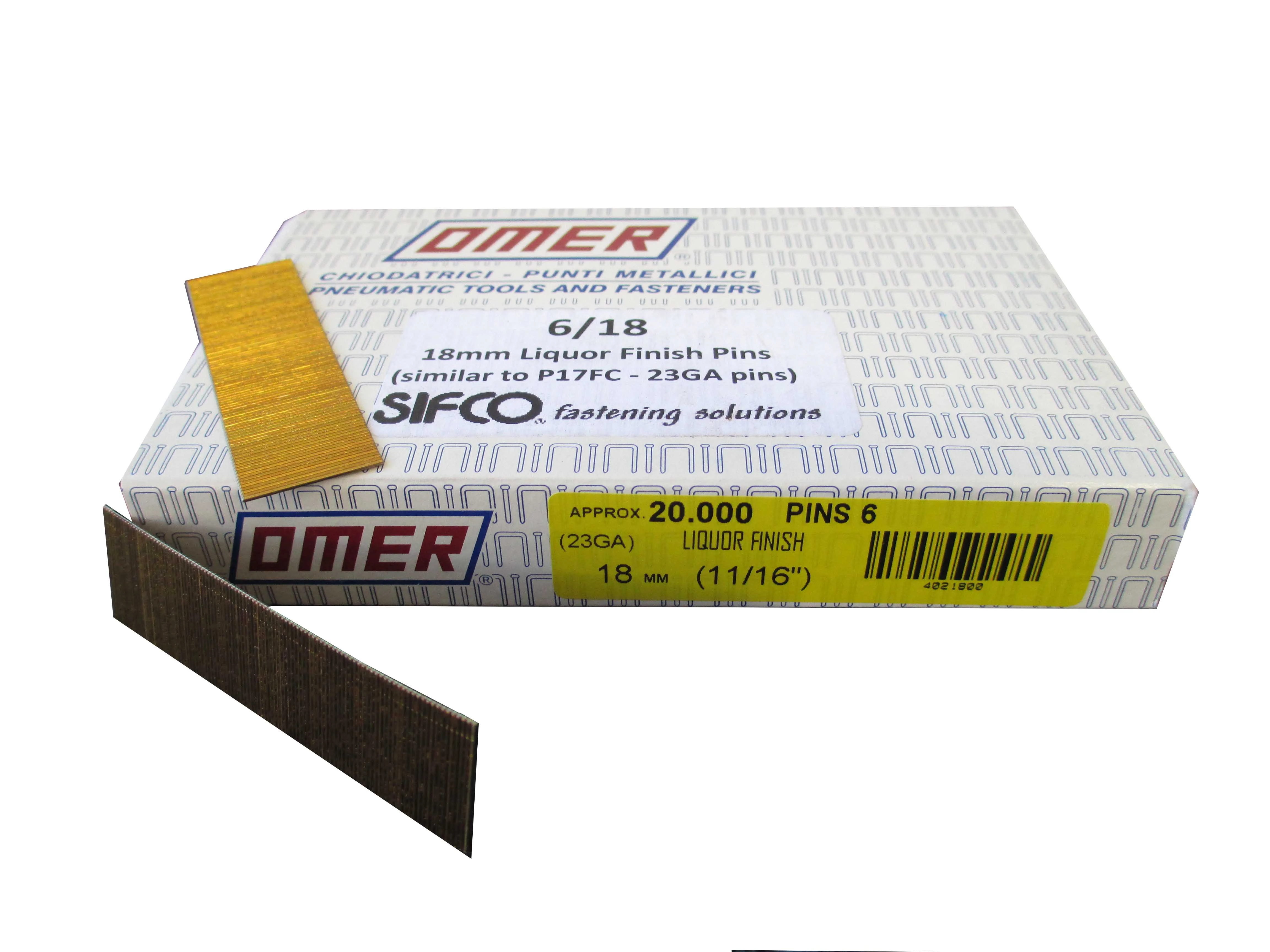 6/18 OMER® 18mm Liquor Finished 23 Gauge Headless Pins 20,000pcs/Box