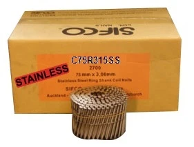C75R315SS SIFCO® 75mm x 3.15mm Stainless Ring Shank Coil Nails 2,700pcs/box