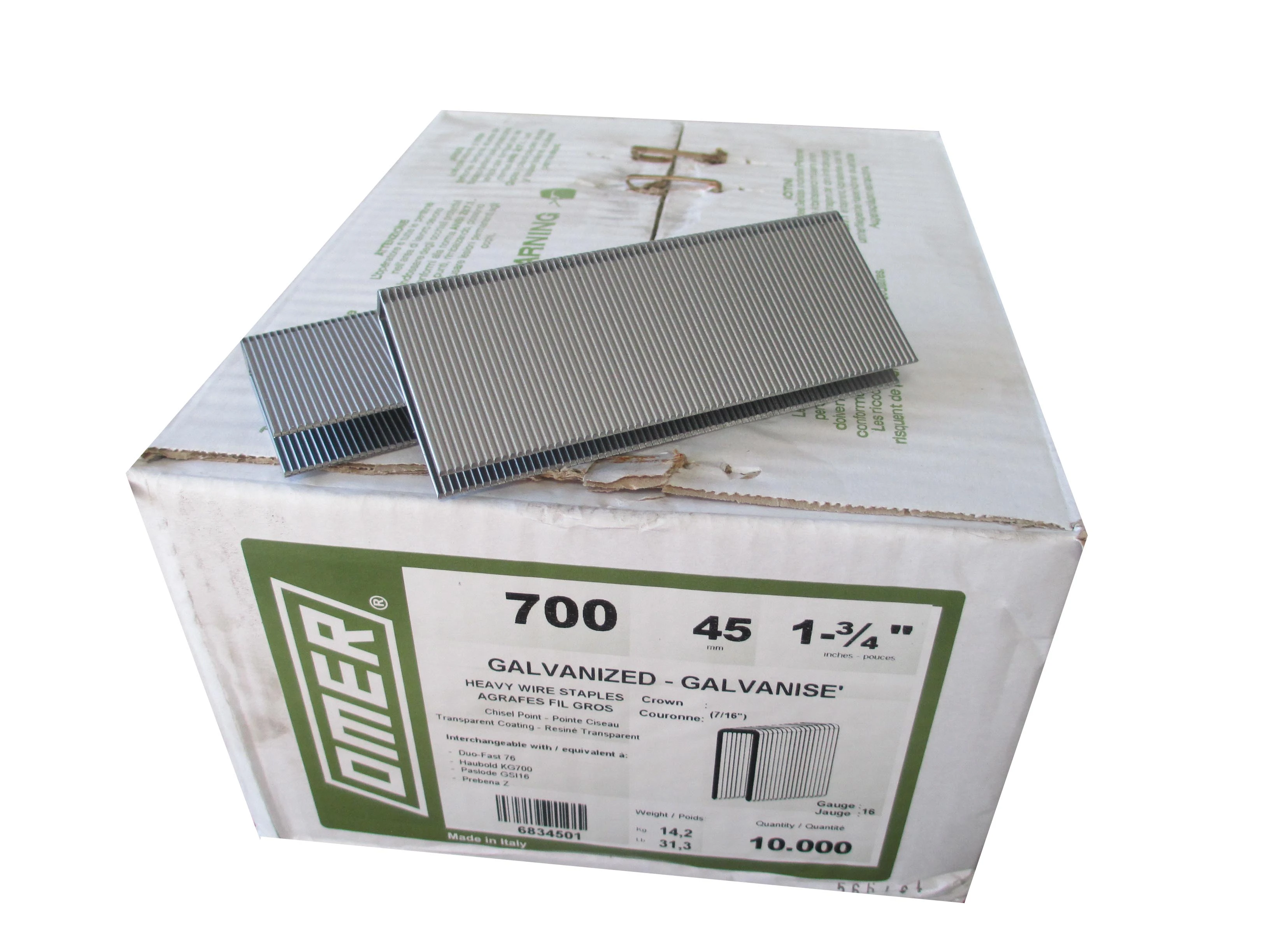 700/45 OMER® 45mm 16Ga. Galvanised Heavy Duty Staples 10,000pcs/Box