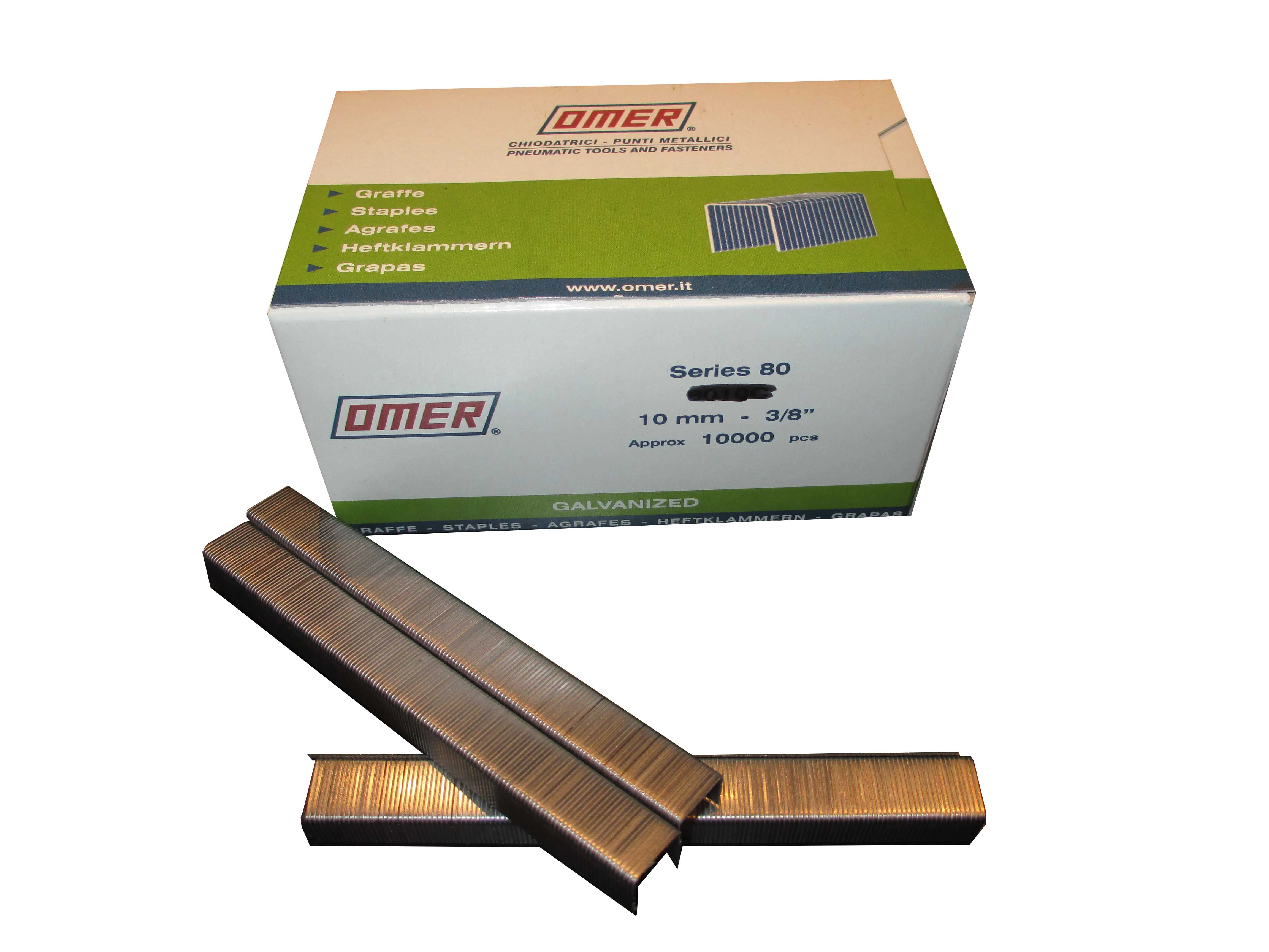 80/10CE OMER® 10mm Galvanised 21Ga. Upholstery Staples 10,000pcs/Box