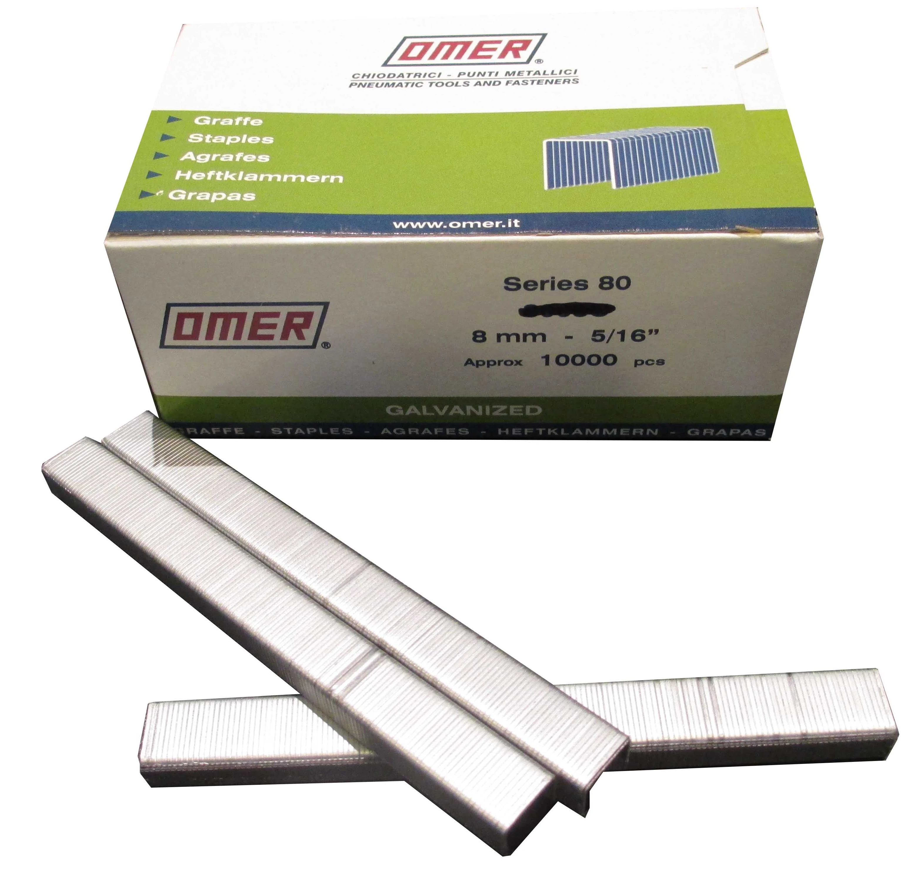 80/8CE OMER® 8mm Galvanised 21Ga. Upholstery Staples 10,000pcs/Box
