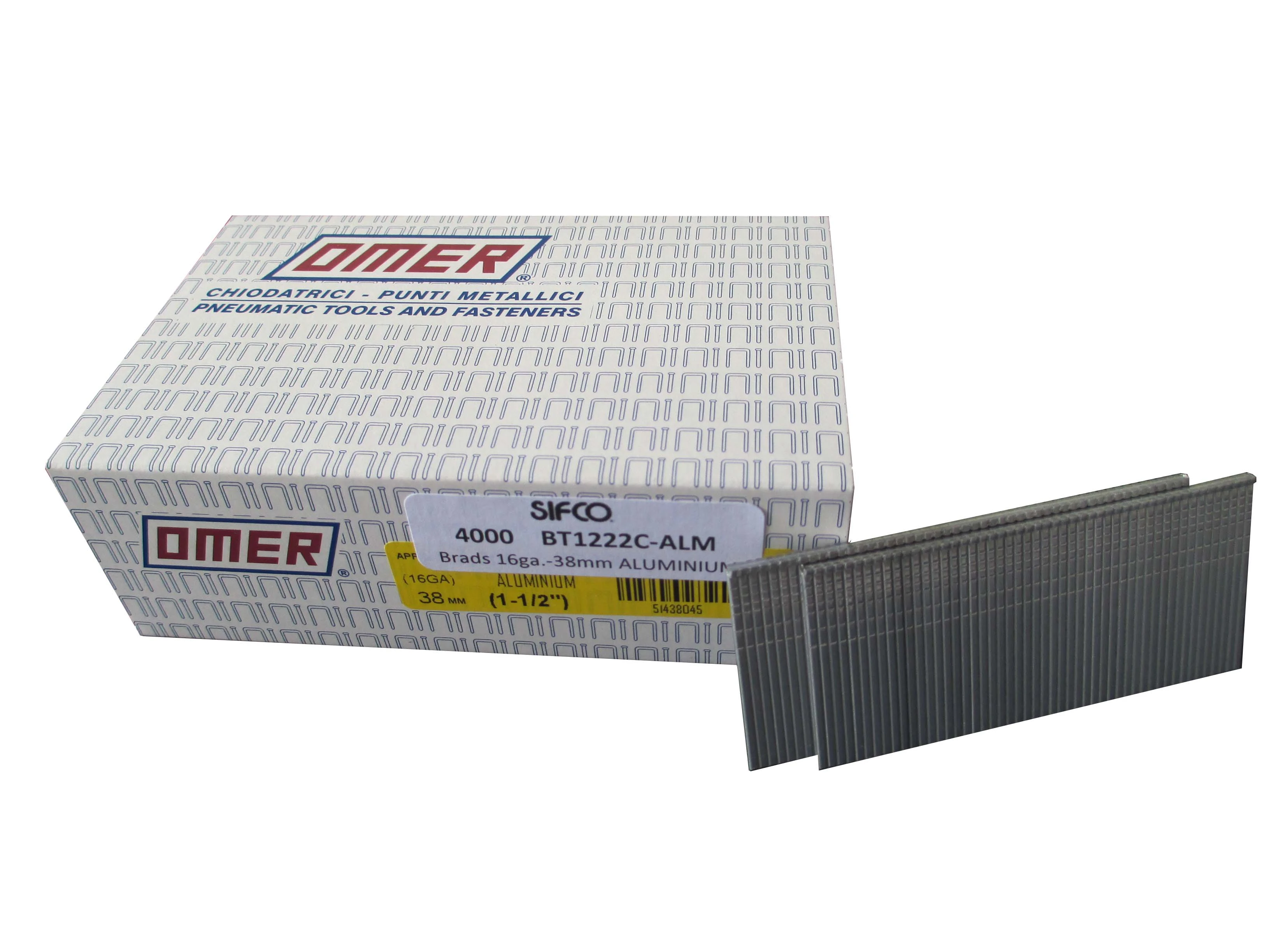 BT1222C-ALM OMER® 38mm C38 16 Gauge Aluminium Brad Nails 4,000pcs/Box