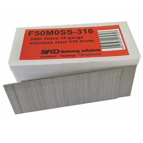 F50M0SS-316 SIFCO® 50mm C150 18 Gauge Stainless 316 Brads 5,000pcs/Box