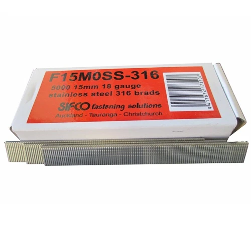 F15M0SS-316 SIFCO® 15mm C115 18 Gauge Stainless 316 Brads 5,000pcs/Box