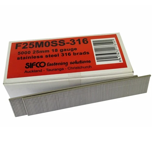 F25M0SS-316 SIFCO® 25mm C125 18 Gauge Stainless 316 Brads 5,000pcs/Box