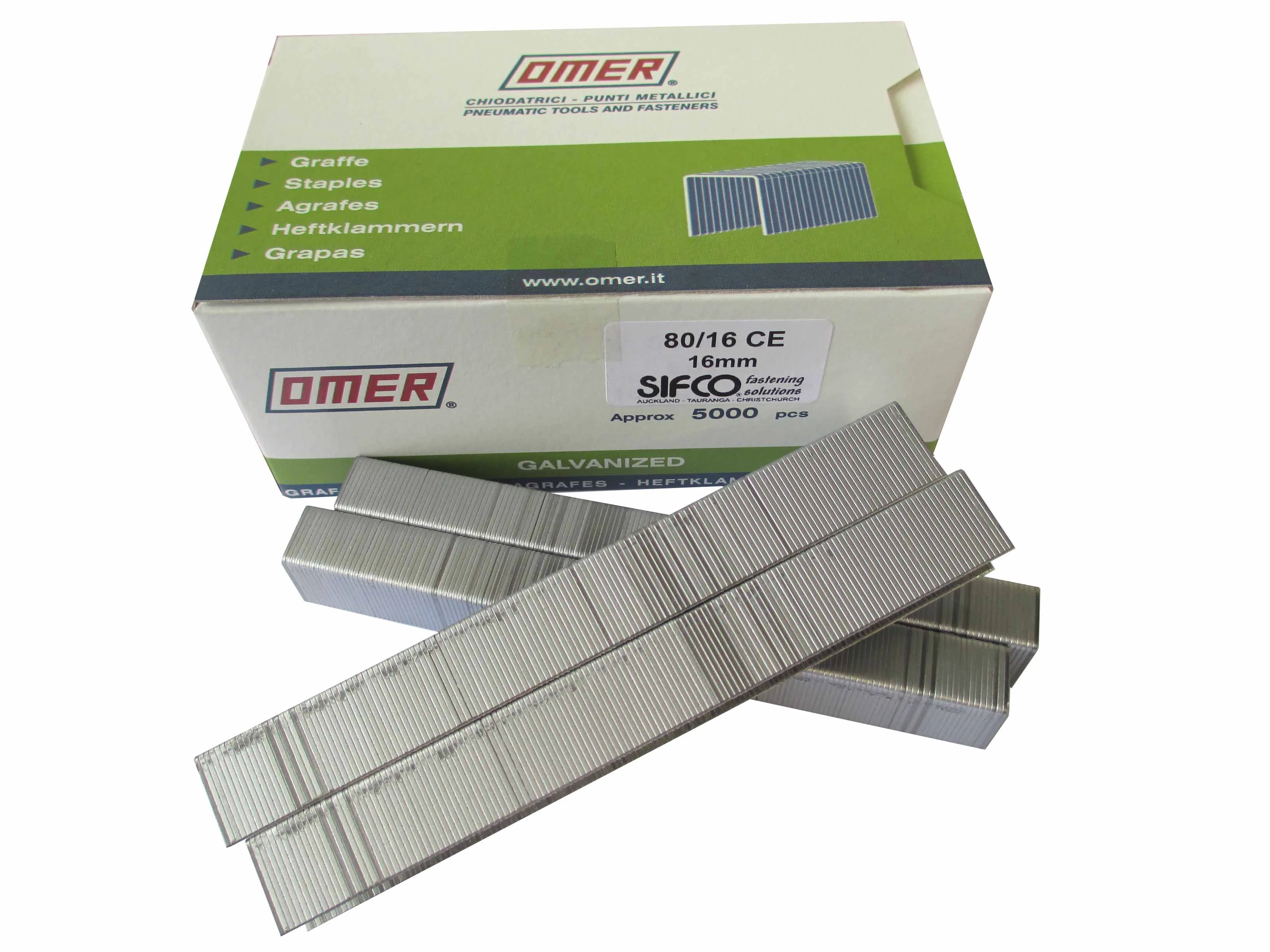 80/16CE OMER® 16mm Galvanised 21Ga. Upholstery Staples 5,000pcs/Box
