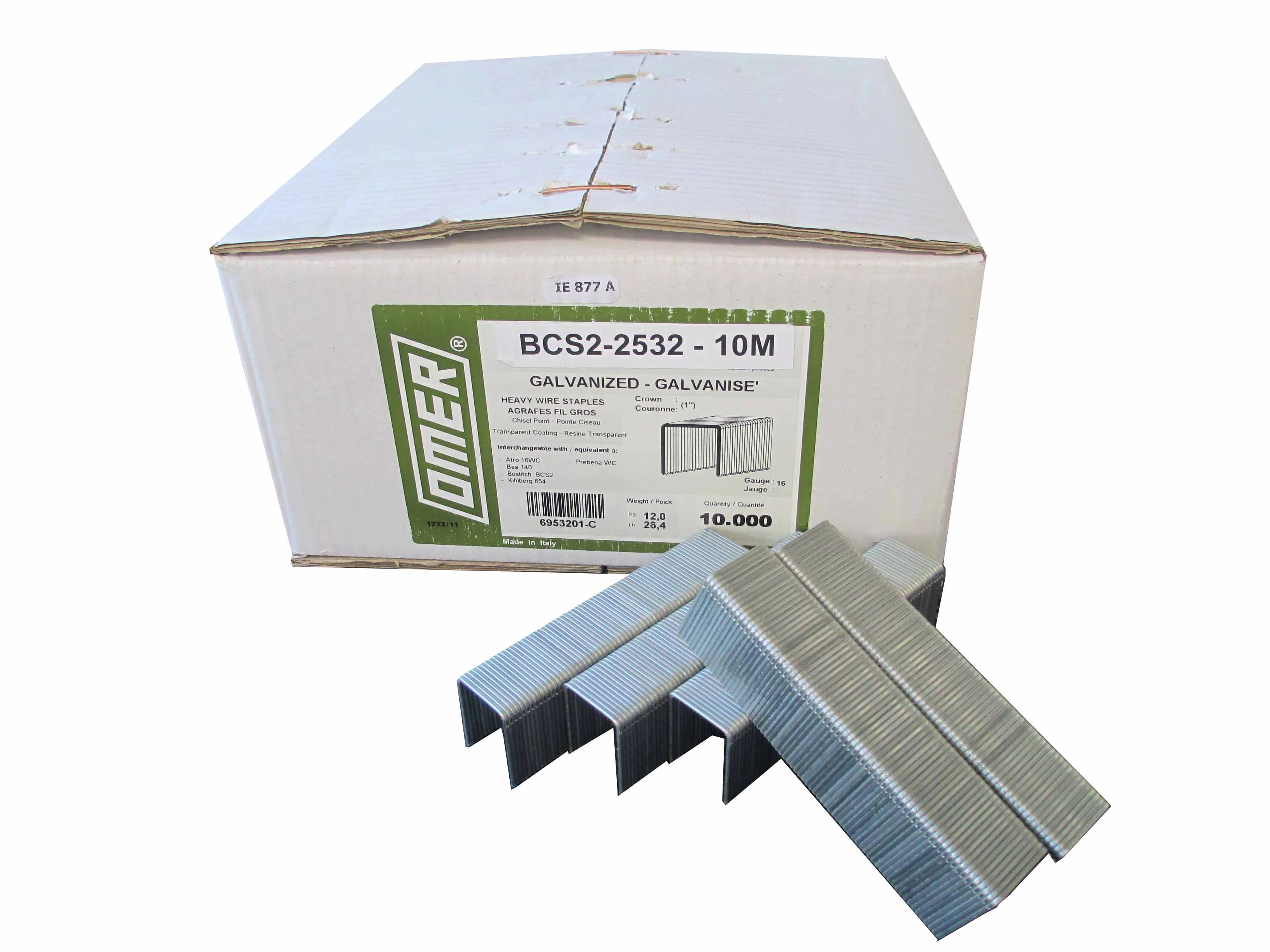 BCS2-2532 OMER® 32mm 16 Ga. Galvanised Staples 10,000pcs/box