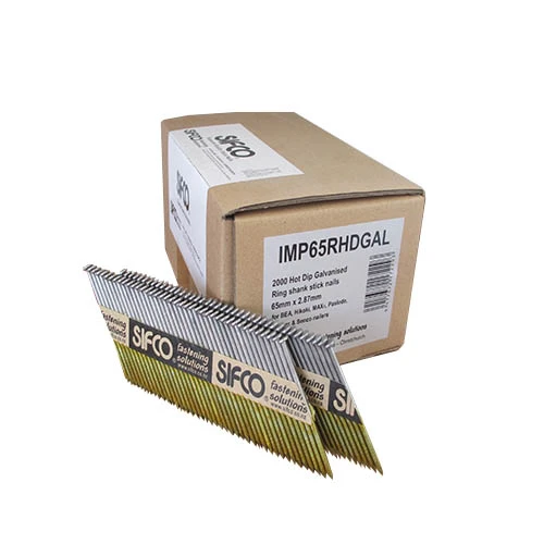 IMP65RHDGAL SIFCO® 65mm x 2.87mm Hot Dip Galvanised Ring Shank Paper Taped 34 Degree Stick Nail