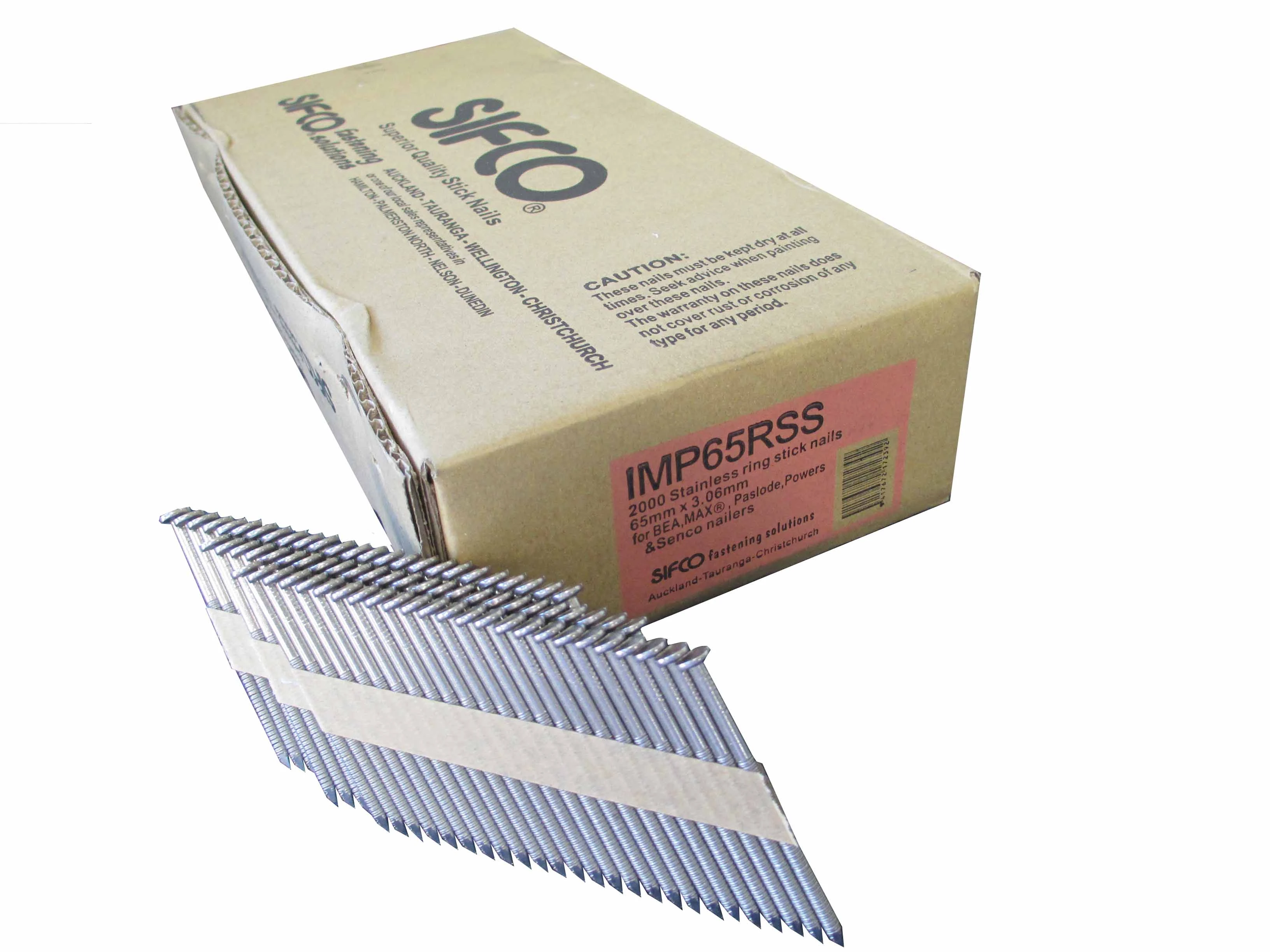 IMP65RSS SIFCO® 65mm x 3.06mm Stainless Steel Ring Shank 34 Degree Paper Taped Stick Nail