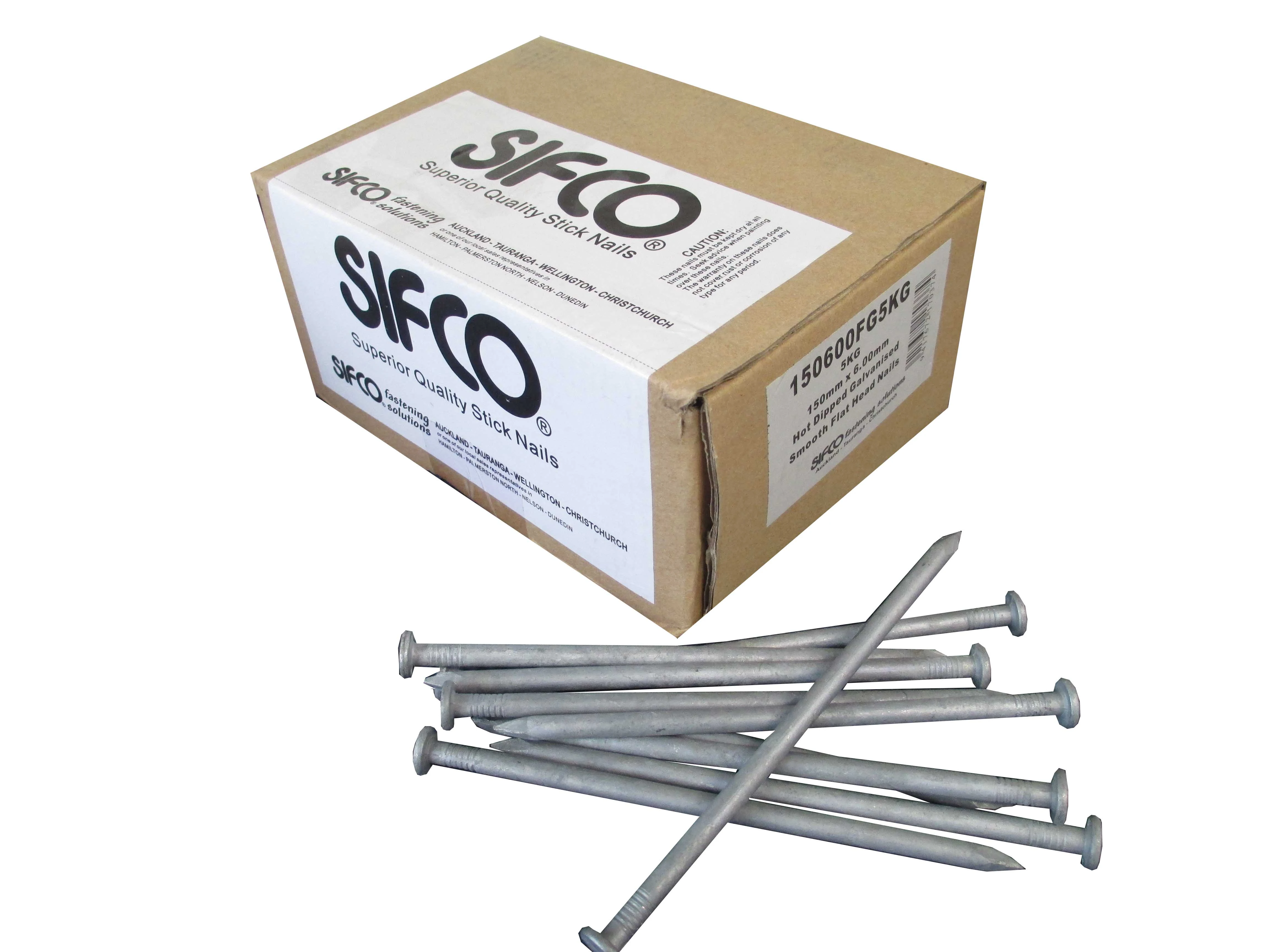 150600FG5KG SIFCO 150mm x 6.00mm Hot Dip Galvanised Flat Head loose Nails 5Kg Box