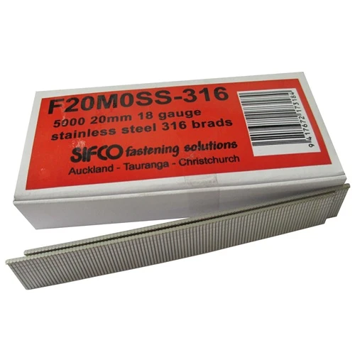 F20M0SS-316 SIFCO® C120 20mm 18 Gauge Stainless 316 Brads 5,000pcs/Box