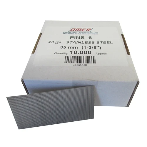 6/35-SS OMER® 35mm Stainless Steel 23 Gauge Headless Pins 10,000pcs/Box