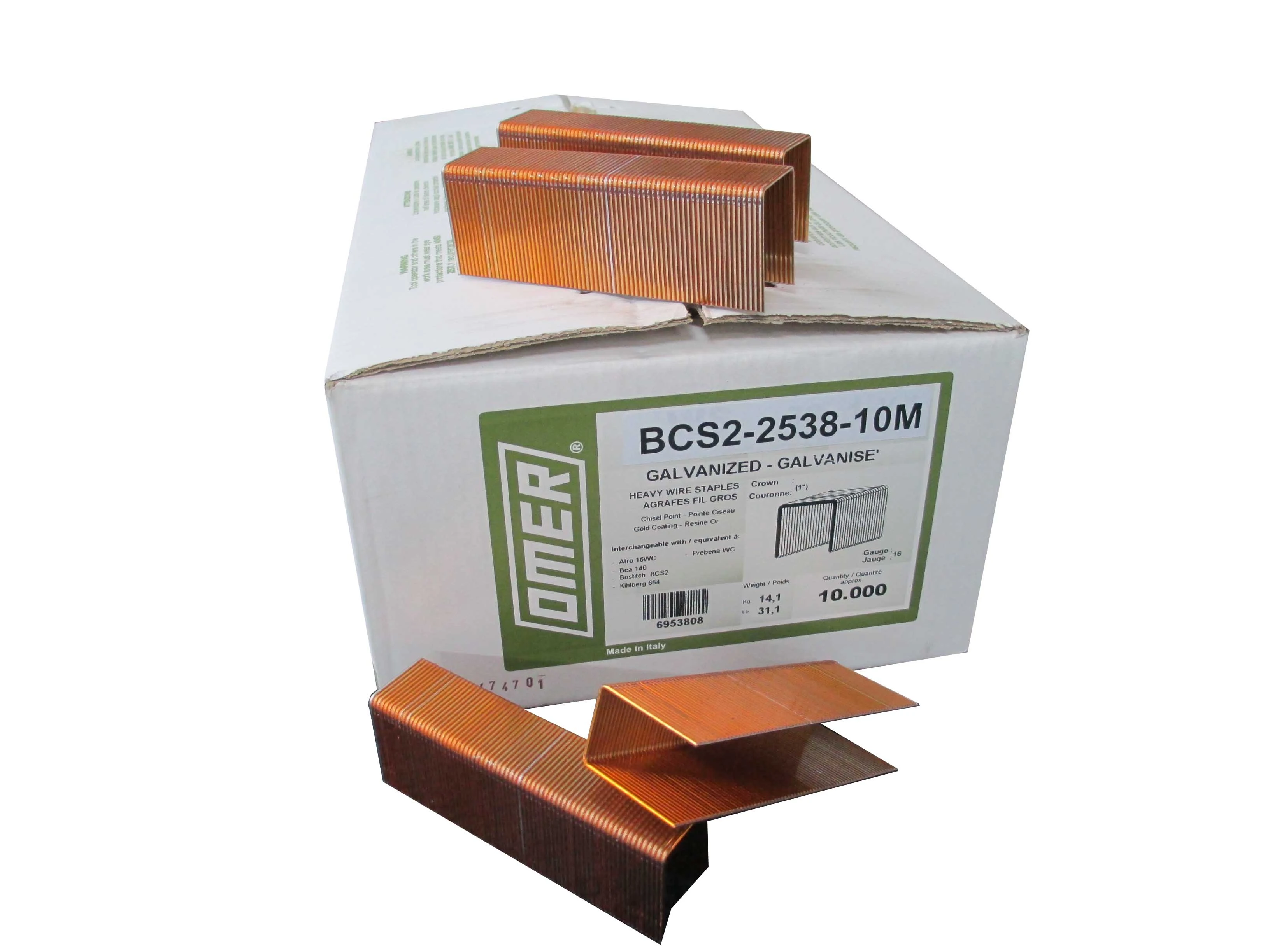 BCS2-2538-10M OMER® 38mm 16GA Galvanised Staples 10,000pcs/box
