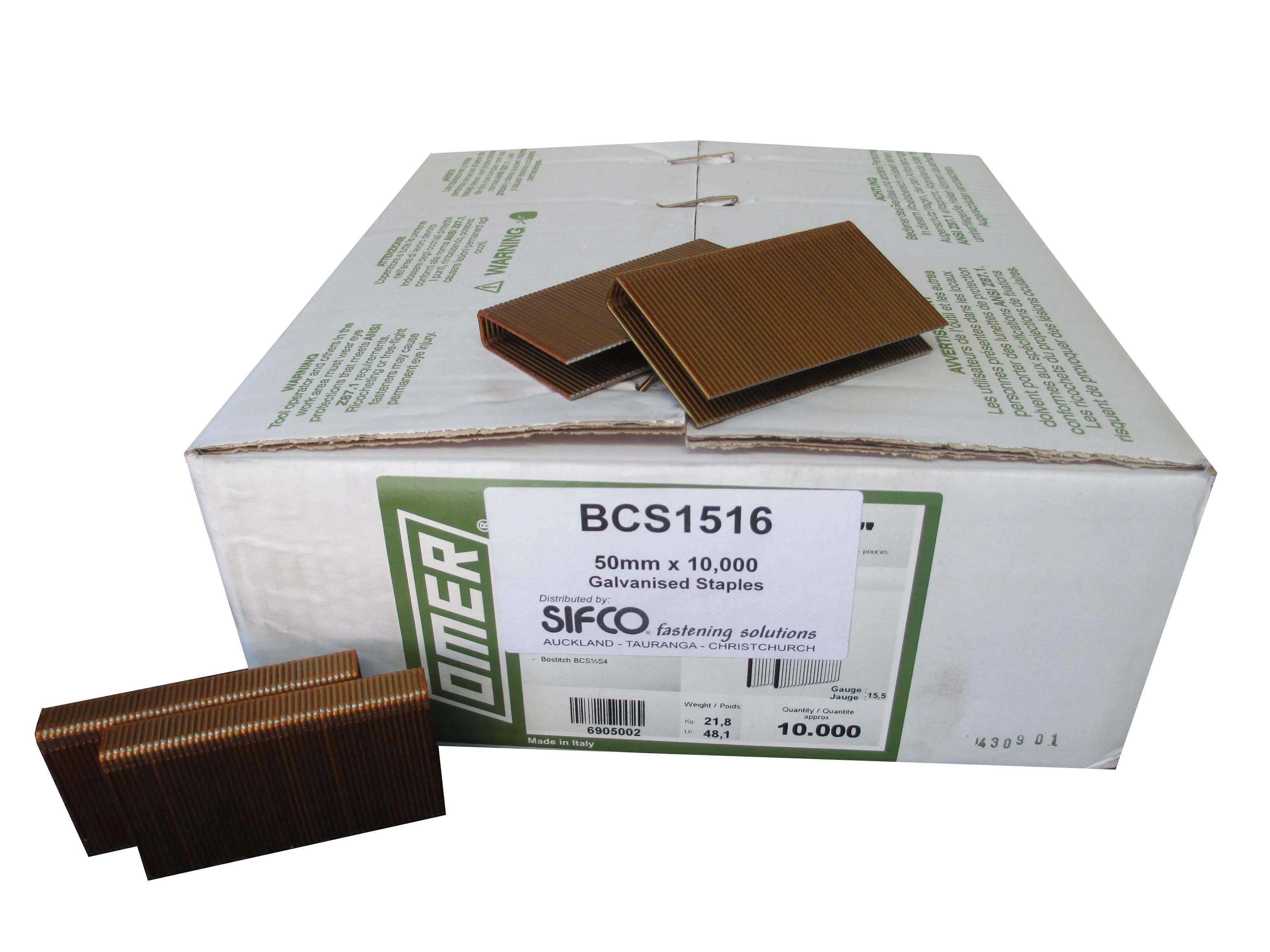 BCS1516 OMER® 50mm 15.5Ga. Galvanised Staples 10,000pcs/Box