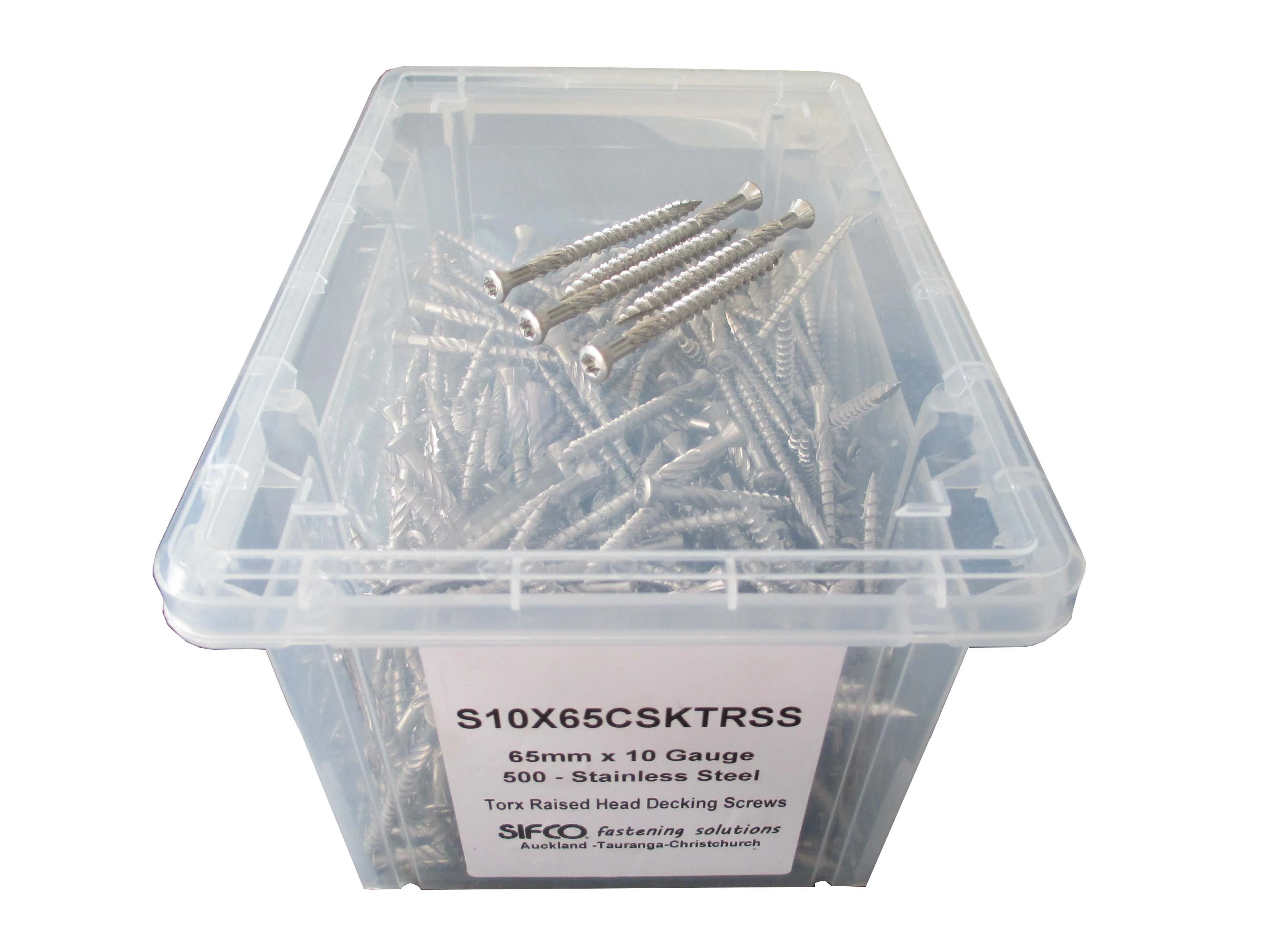 S10X65CSKTRDSS SIFCO® 65mm x 10Ga. Stainless Raised Head Countersunk Torx Decking Screws, 500pcs/Box