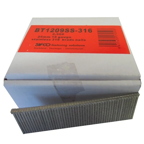 BT1209SS-316 SIFCO® 25mm C25 16 Gauge 316 Stainless steel Brad Nails 2,500pcs/Box
