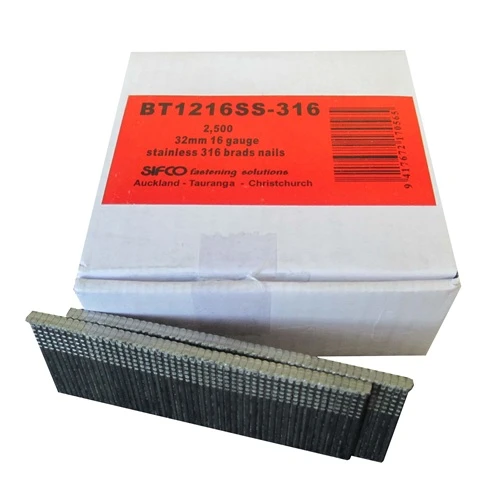 BT1216SS-316 SIFCO® 32mm C32 16 Gauge Stainless 316 Brad Nails 2,500pcs/Box