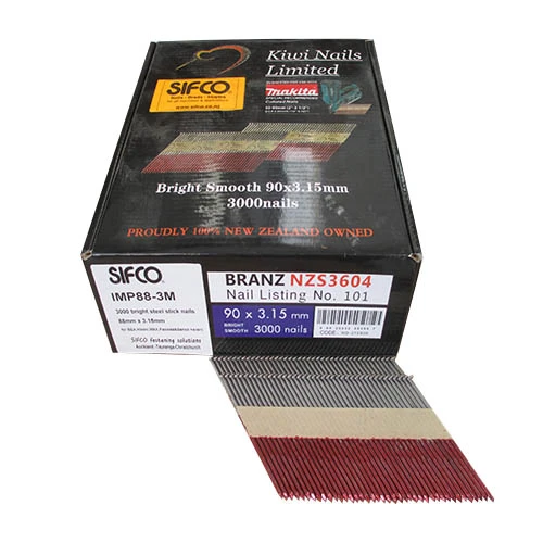 IMP88-3M SIFCO® 88mm x 3.15mm Bright Smooth Shank Paper Taped 34 Degree Stick Nails 3,000pcs/Box