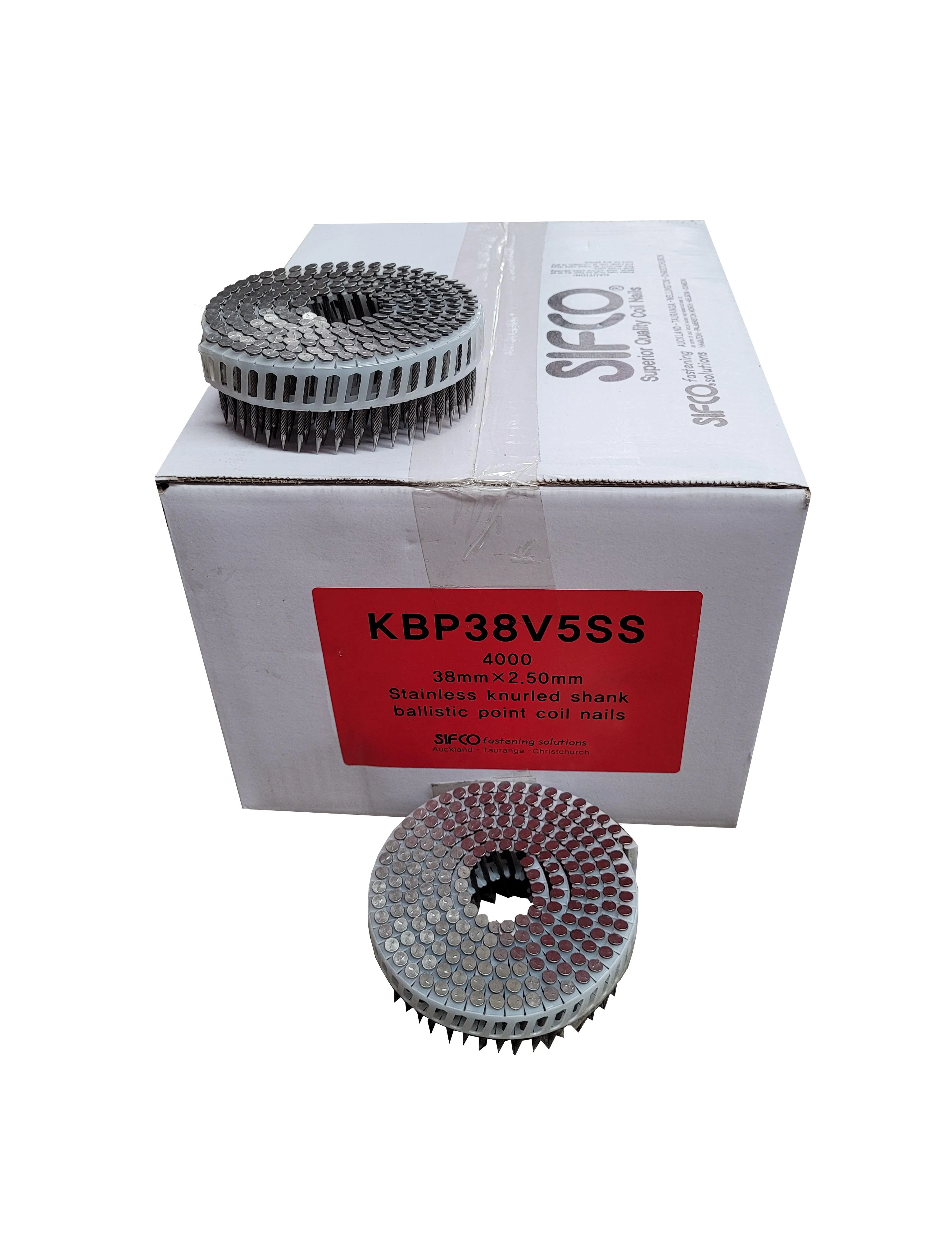 KBP38V5SS SIFCO® 38mm x 2.50mm Knurled Stainless Steel Penetrating Coil Nails 4,000pcs/Box