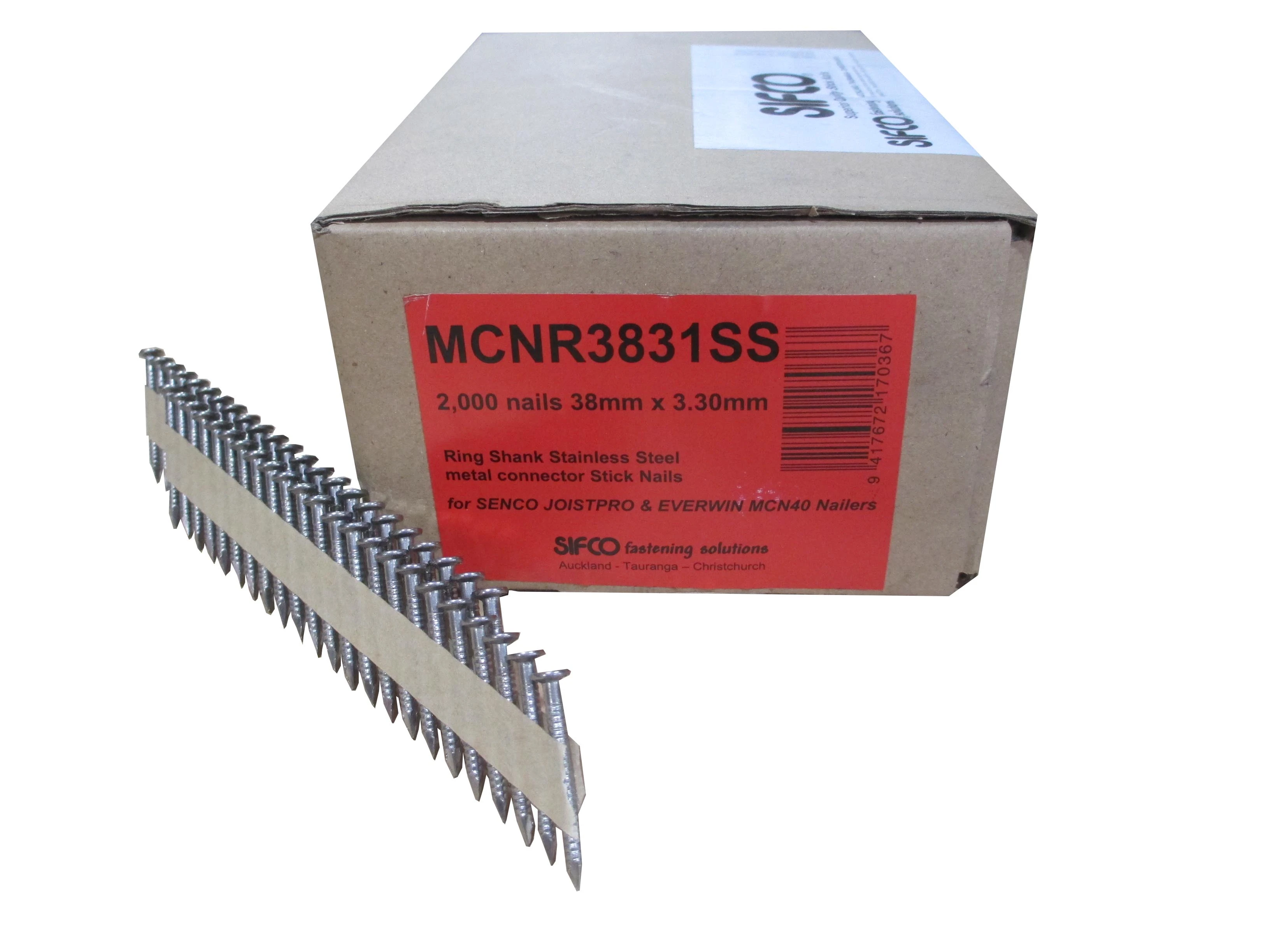 MCNR3831SS SIFCO® 38mm x 3.30mm Ring Shank Stainless Metal Connector Nails 2,000pcs/Box