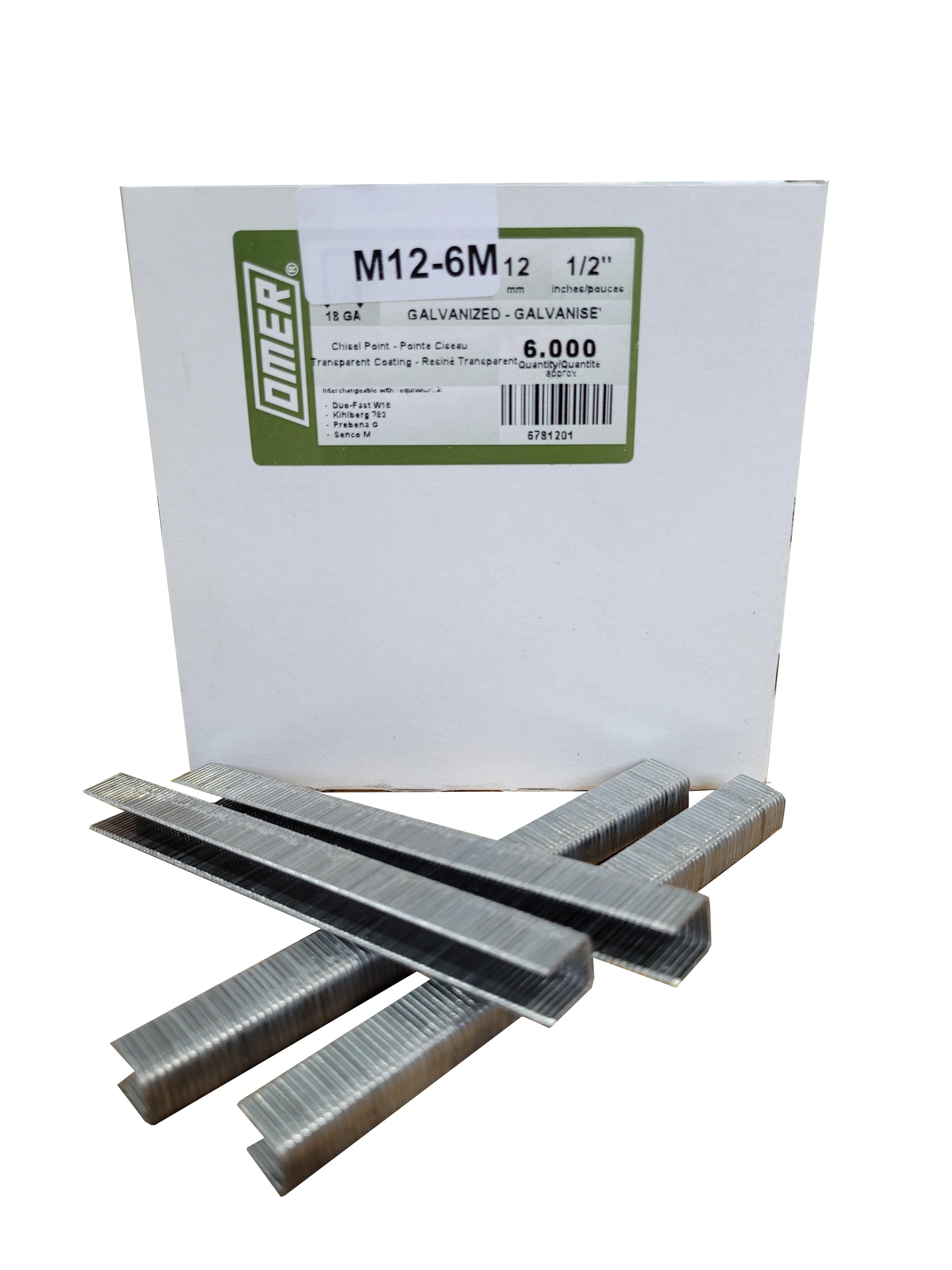 M12-6M OMER® 12mm M08BAB Galvanised Industrial Staples 6,000pcs/Box