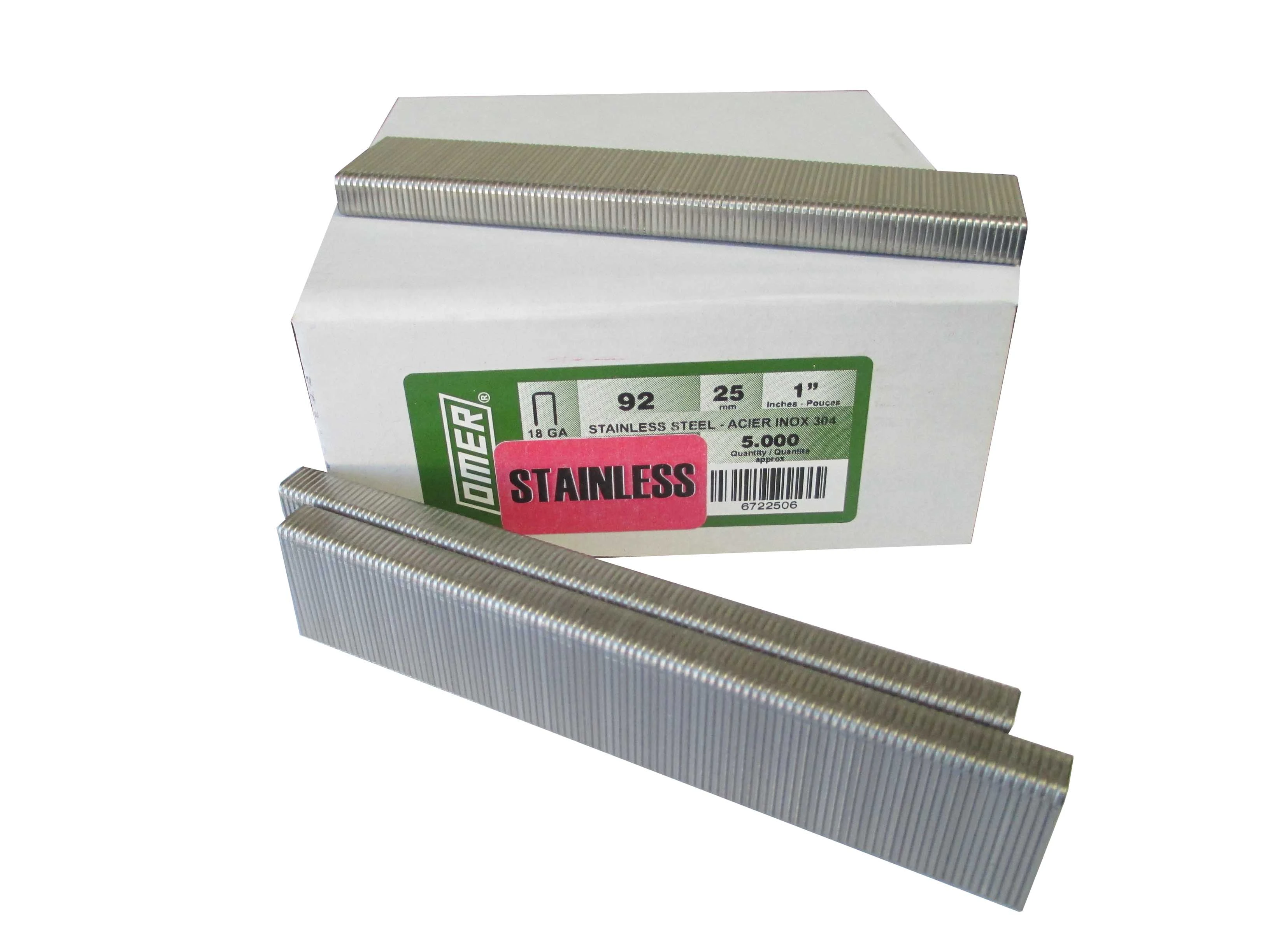 92/25SS OMER® 25mm Stainless 18 Gauge Industrial Staples for use in Air Staplers 5,000pcs/Box