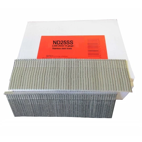 ND25SS SIFCO® 25mm 14Ga. Stainless Steel Brads 2,500pcs/Box