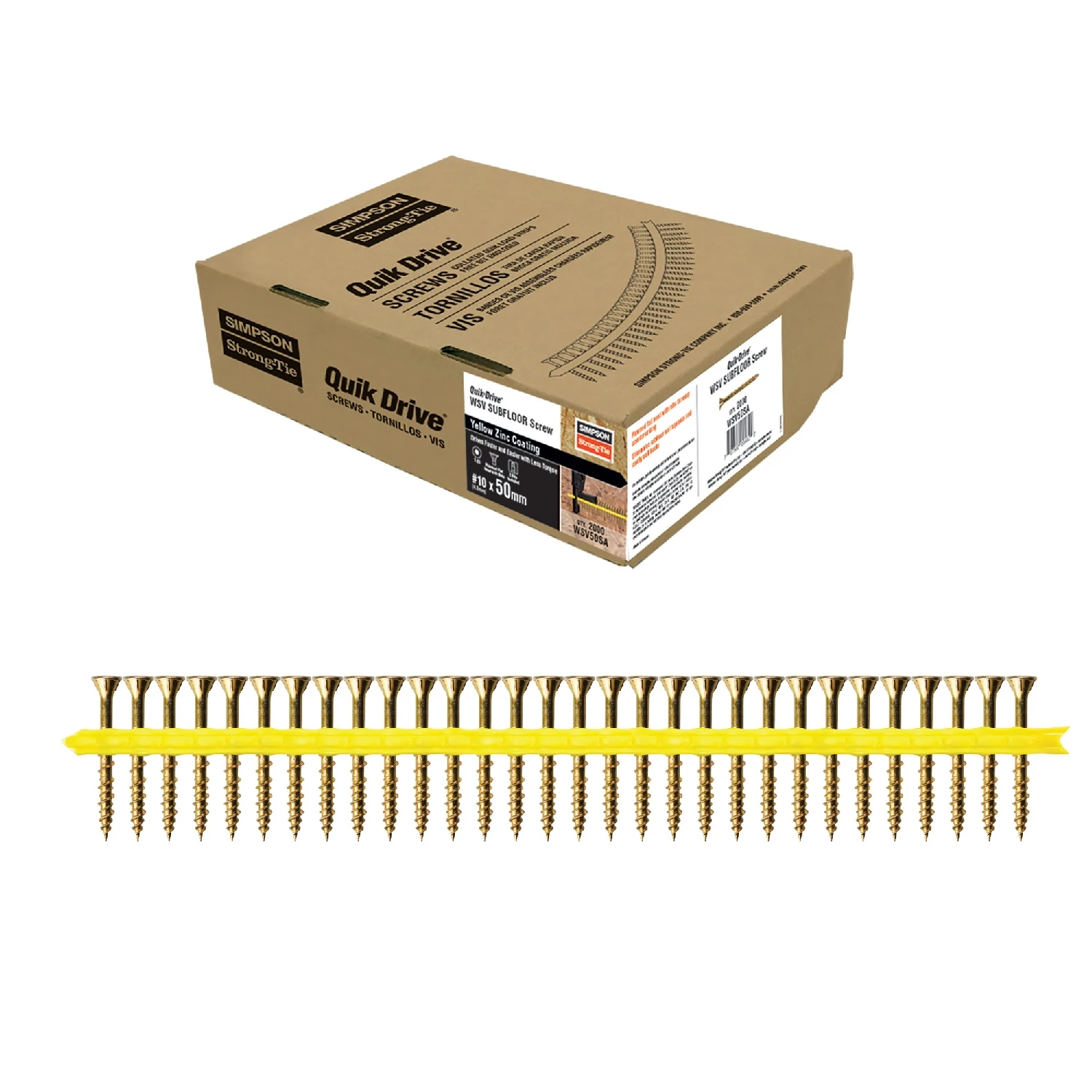 QDWSV50SA Quik Drive® 50mm x 10Ga. Yellow Zinc Flat Head Coarse Collated Flooring Screws, 2,000pcs/Box