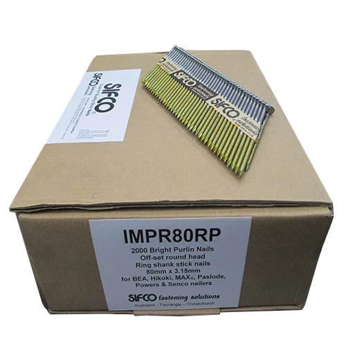 IMPR80RP SIFCO® 80mm x 3.15mm Hot Dip Galvanised Ring Shank Full Round Head Paper Taped 34 Degree Stick Nails 2,000pcs/Box