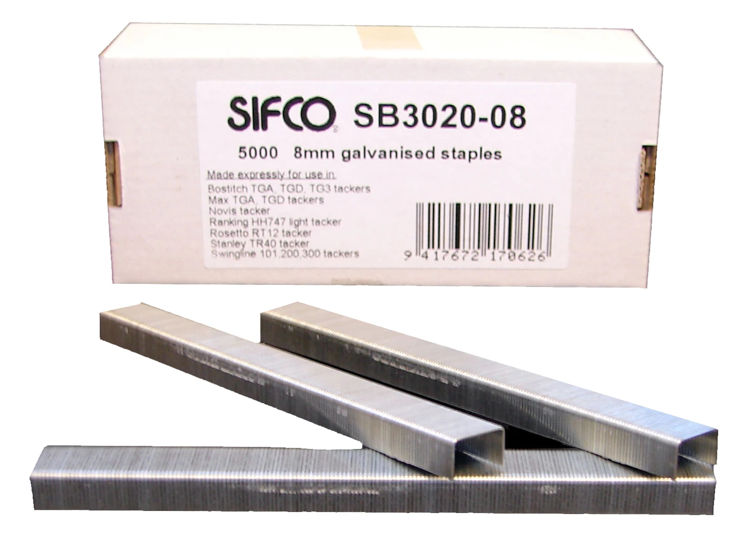 SB3020/8 SIFCO® 8mm Galvanised Staples 5,000pcs/box