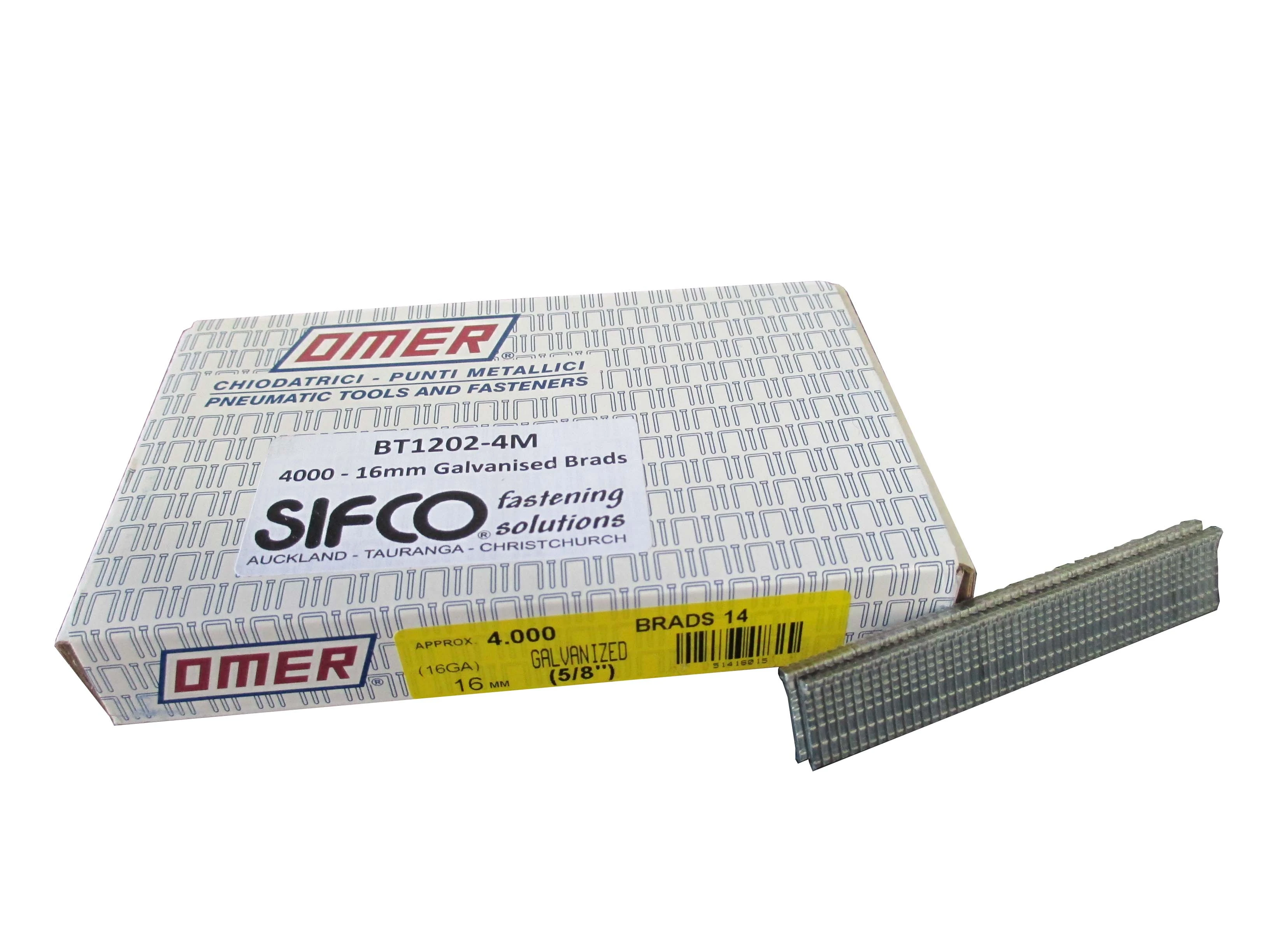 BT1202-4M OMER® 16mm C16 16 Gauge Galvanised Brad Nails 2,500pcs/Box