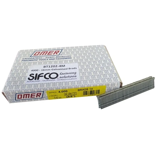 BT1202-4M OMER® 16mm C16 16 Gauge Galvanised Brad Nails 2,500pcs/Box