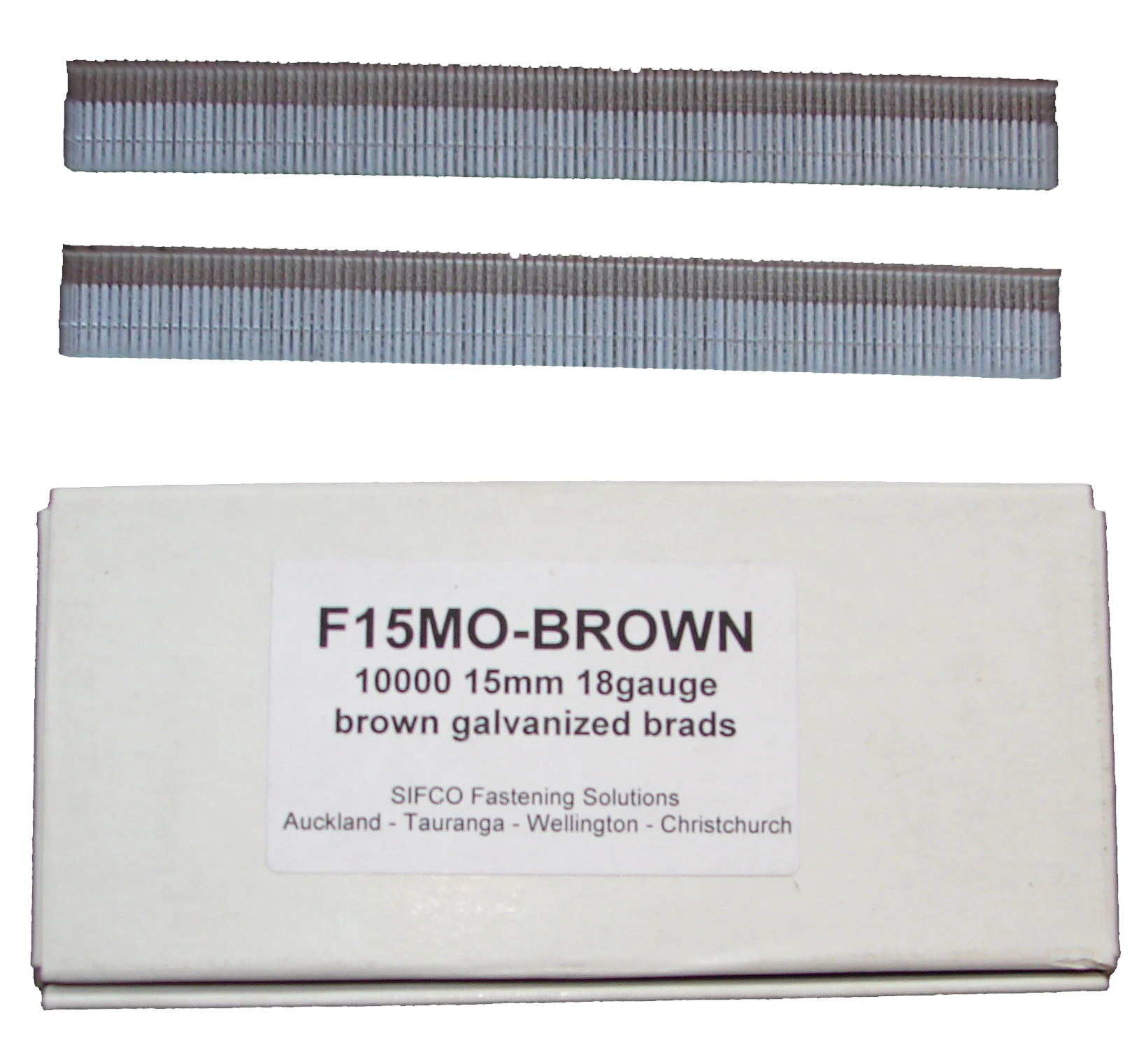 F15M0(10M)BROWN SIFCO® 15mm C115 18 Gauge Galvanised Brads 10,000pcs/Box