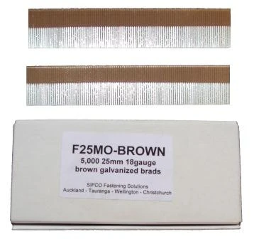 F25M0(5M)BROWN SIFCO® 25mm C125 18 Gauge Galvanised Brads 5,000pcs/box