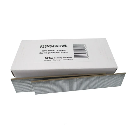 F25M0(5M)BROWN SIFCO® 25mm C125 18 Gauge Galvanised Brads 5,000pcs/box
