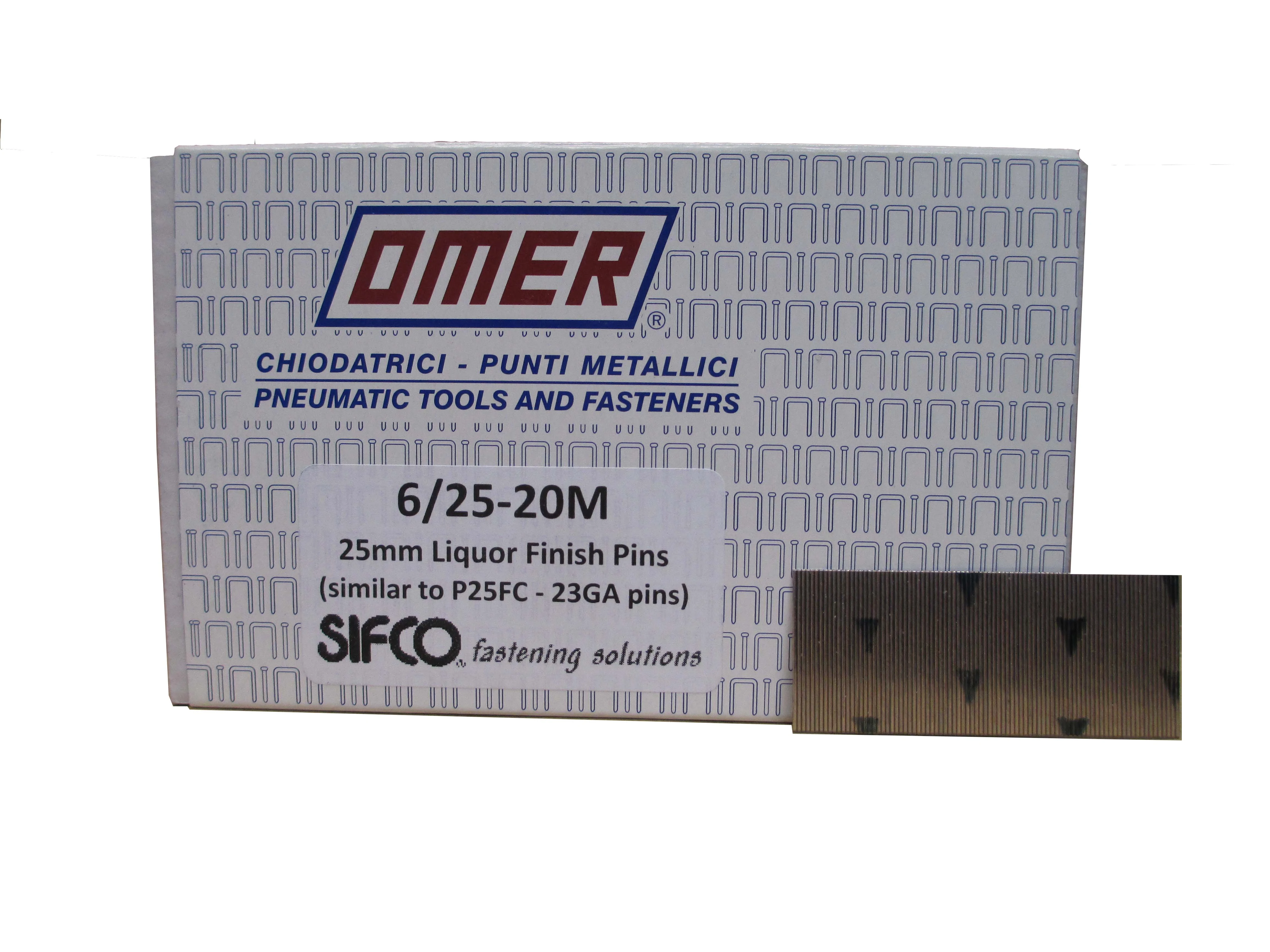 6/25 OMER® 25mm Liquor Finished 23 Gauge Headless Pins 20,000pcs/Box