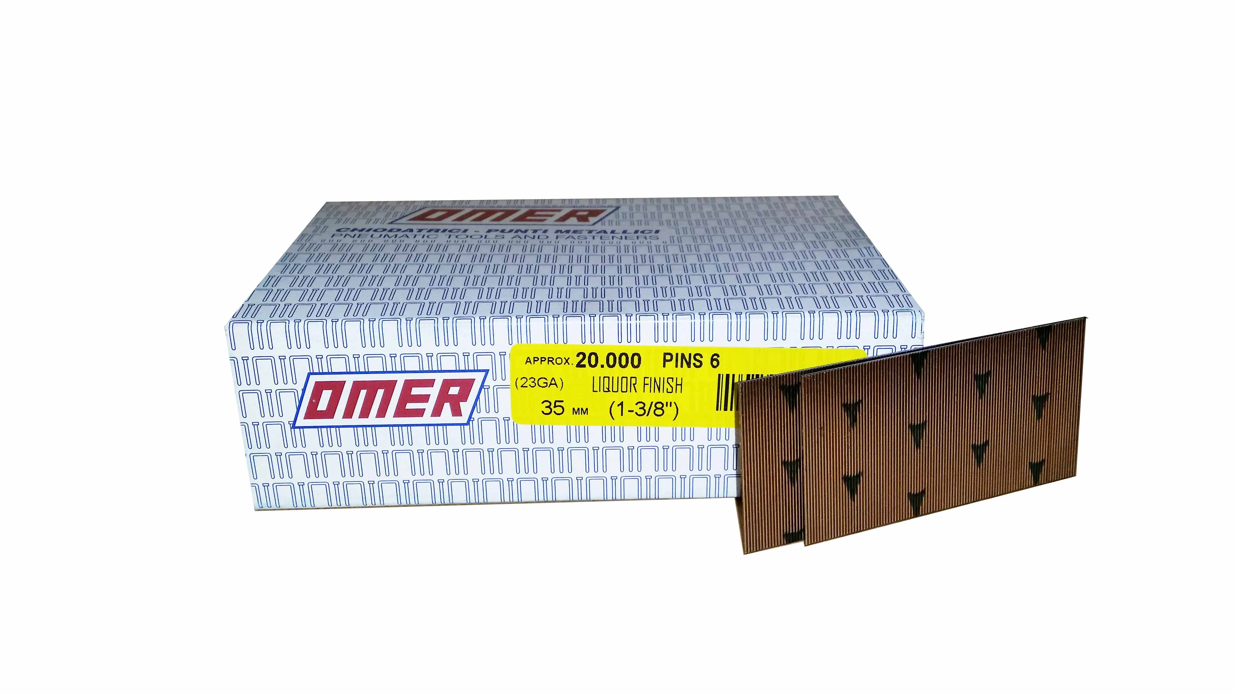 6/35 OMER® 35mm Liquor Finished 23 Gauge Headless Pins 20,000pcs/Box