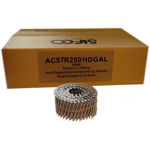 AC57R250HDGAL SIFCO® 57mm x 2.50mm Hot Dip Galvanised Ring Shank Coil Nails 6,000pcs/Box