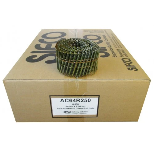 AC64R250 SIFCO® 64mm x 2.50mm Bright Ring Shank Coil Nails 6,600pcs/Box