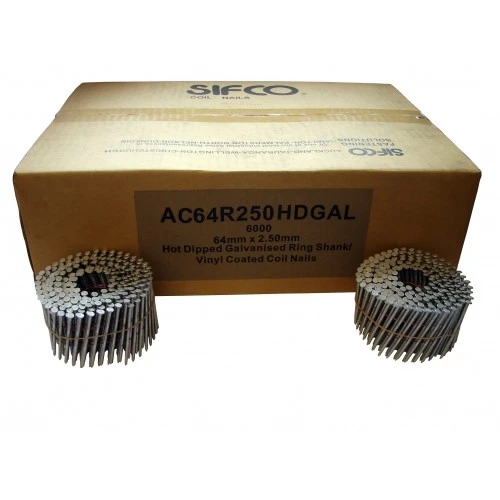 AC64R250HDGAL SIFCO® 64mm x 2.50mm Hot Dip Galvanised Ring Shank Coil Nails 6,000pcs/Box