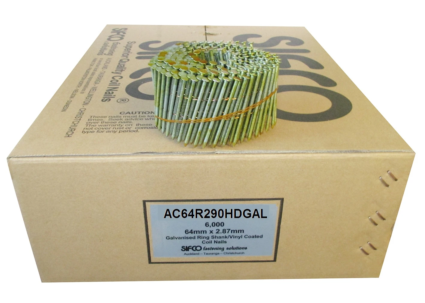 AC64R290HDGAL SIFCO® 64mm x 2.90mm Hot Dip Galvanised Ring Shank Coil Nail, 6,000pcs/Box