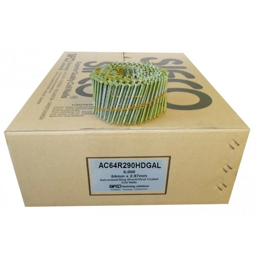 AC64R290HDGAL SIFCO® 64mm x 2.90mm Hot Dip Galvanised Ring Shank Coil Nail, 6,000pcs/Box