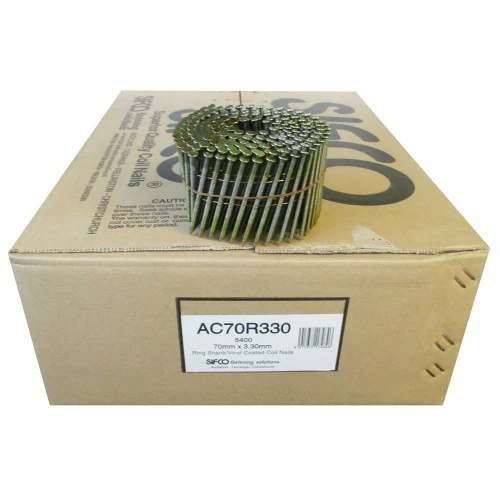 AC70R330 SIFCO® 70mm x 3.30mm Bright Ring Shnak Coil Nails, 5,400pcs/Box