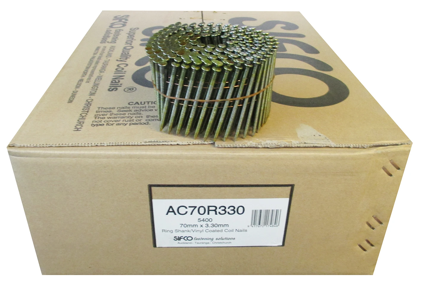 AC70R330 SIFCO® 70mm x 3.30mm Bright Ring Shnak Coil Nails, 5,400pcs/Box