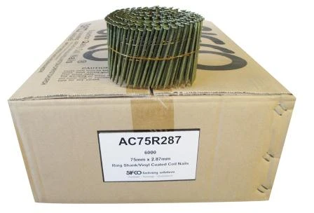 AC75R287 SIFCO® 75mm x 2.87mm Bright Ring Shank Coil Nails, 6,000pcs/Box