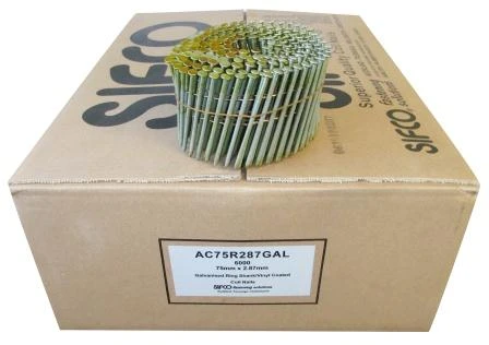 AC75R287GAL SIFCO® 75mm x 2.87mm Galvanised Ring Shank Coil Nails, 6,000pcs/Box